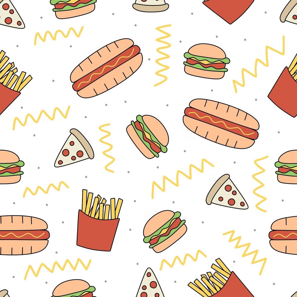 Seamless pattern background with fast food element isolated on white background. vector