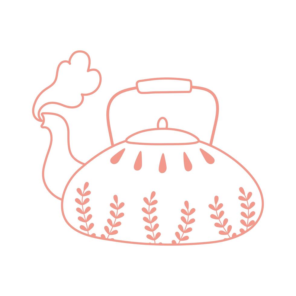 tea and coffee kettle floral ornament icon line style vector