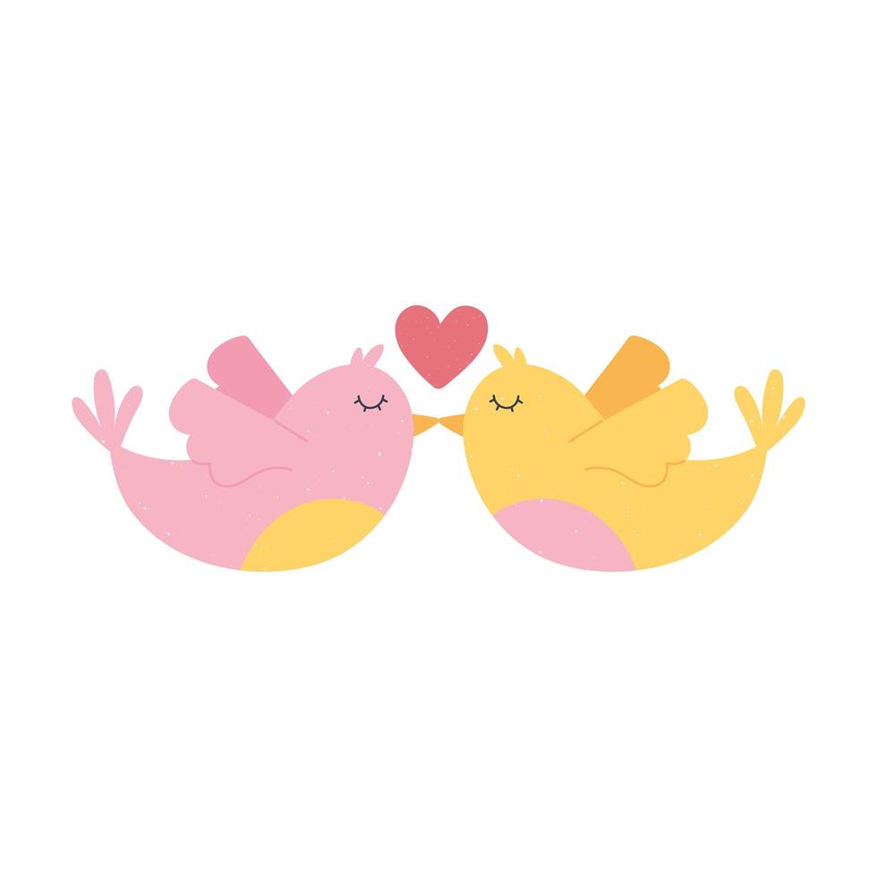adorable couple birds love and romance in cartoon style vector