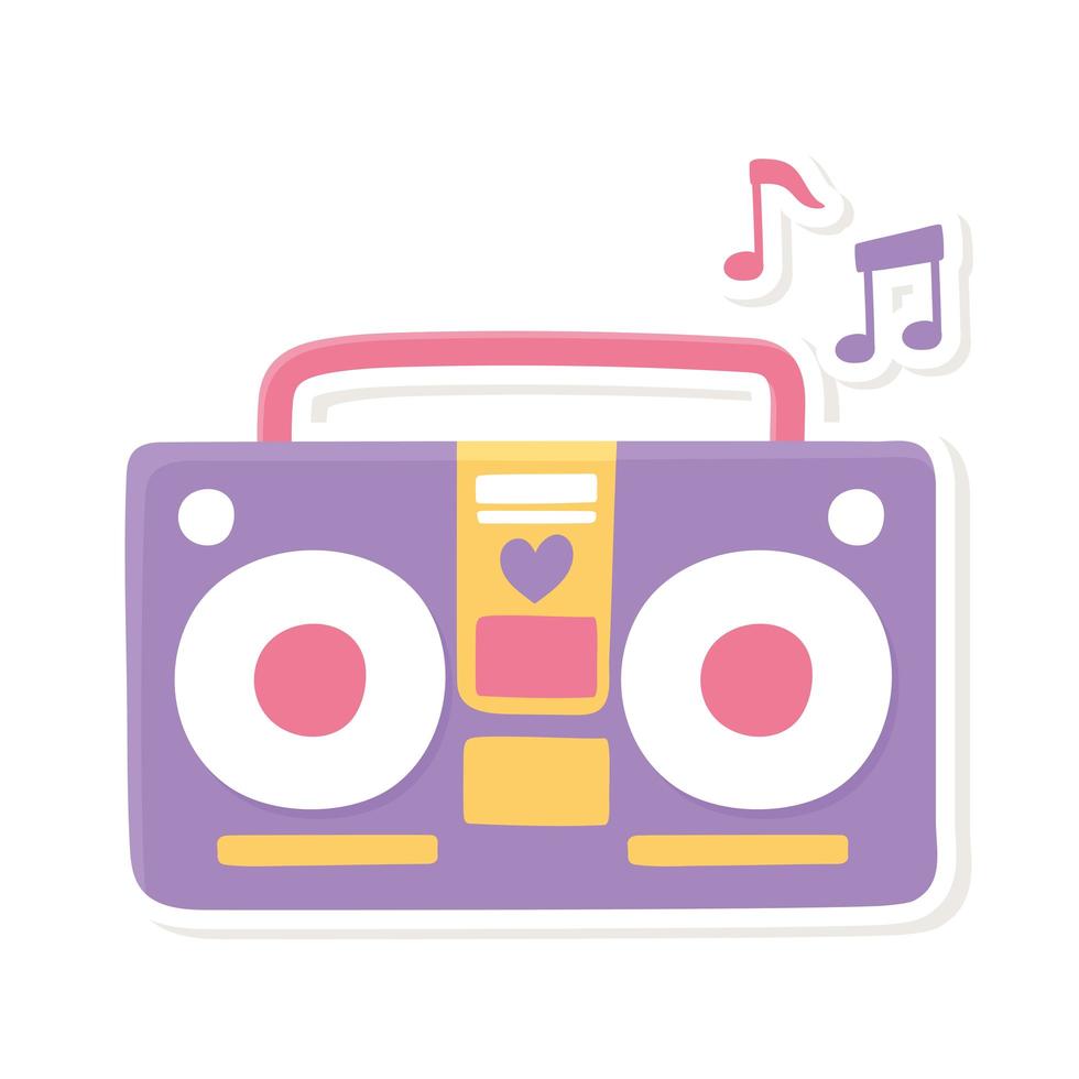 retro stereo radio cassette recorder decoration cartoon style sticker white background vector