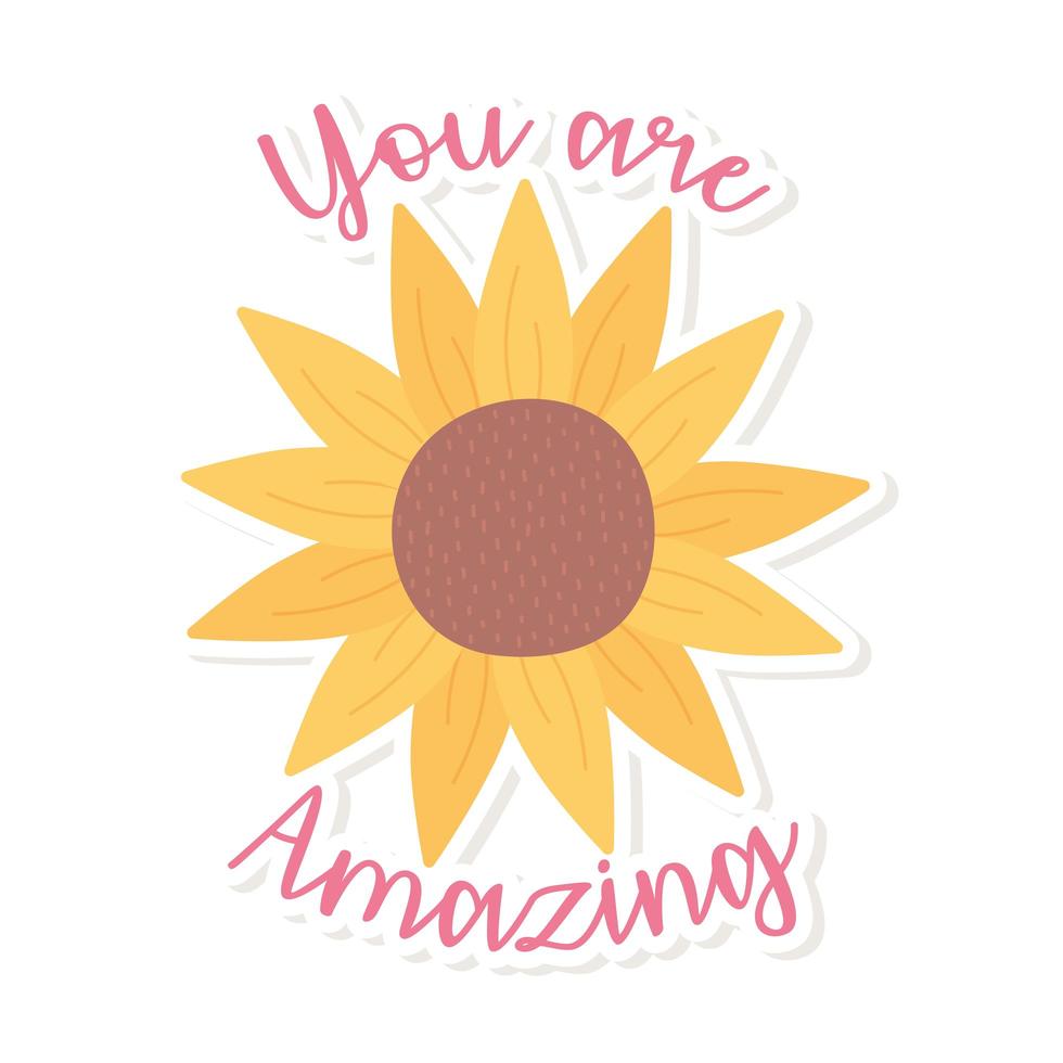 sunflower decoration cartoon style sticker white background vector