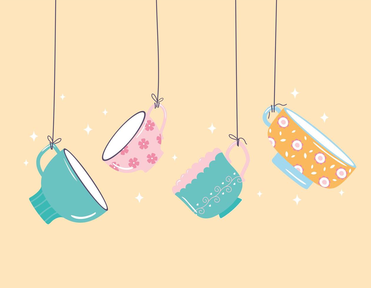 tea and coffee hanging delicate cups decoration design vector
