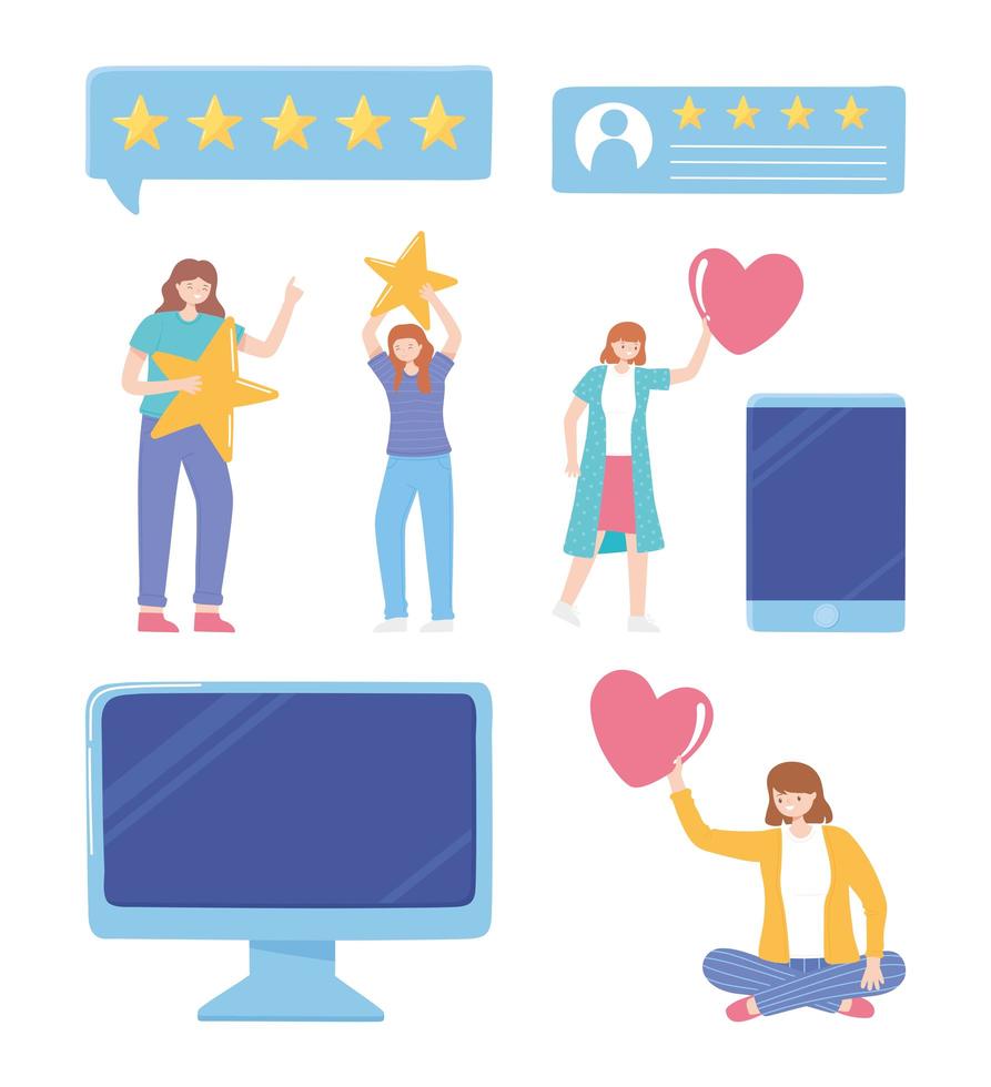 people rating and feedback computer smartphone social media network app vector