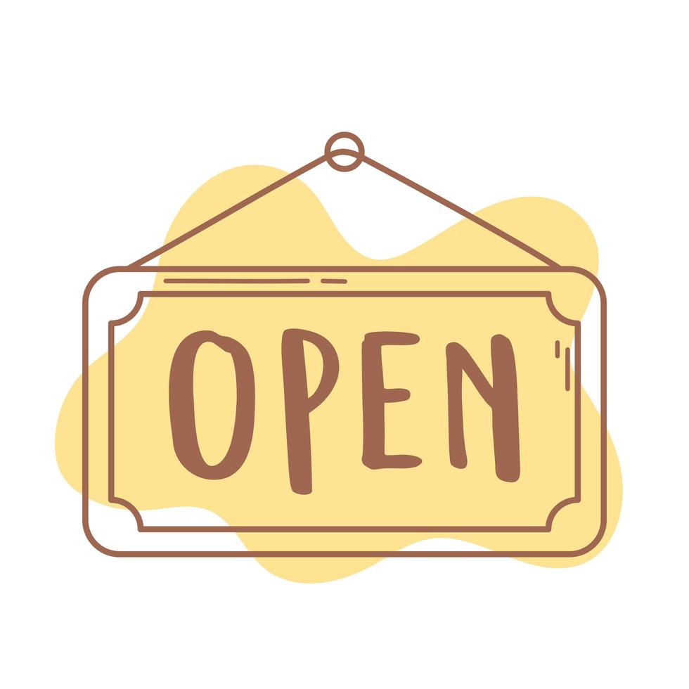 hanging open sigboard for door market or store icon line and fill vector