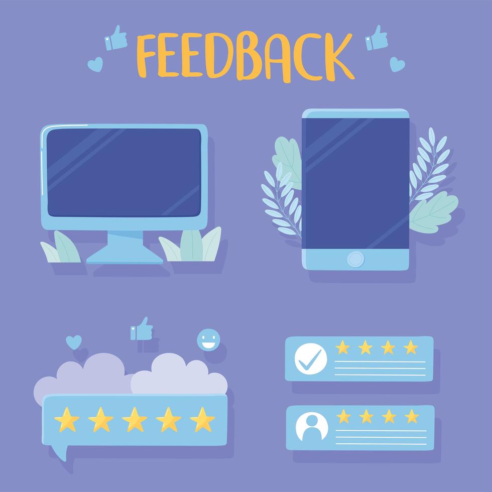 computer smartphone rating and feedback apps vector