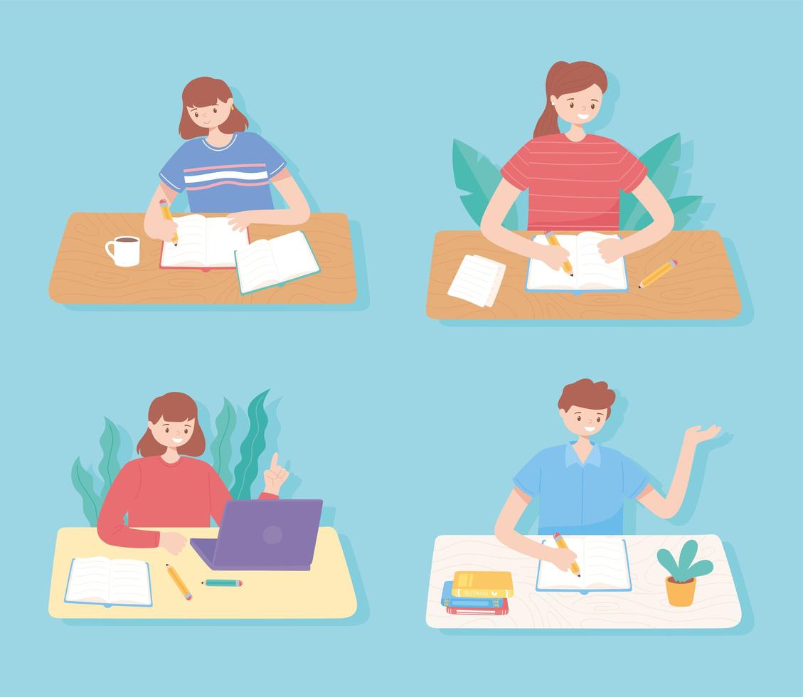 people education, students reading and studying education vector