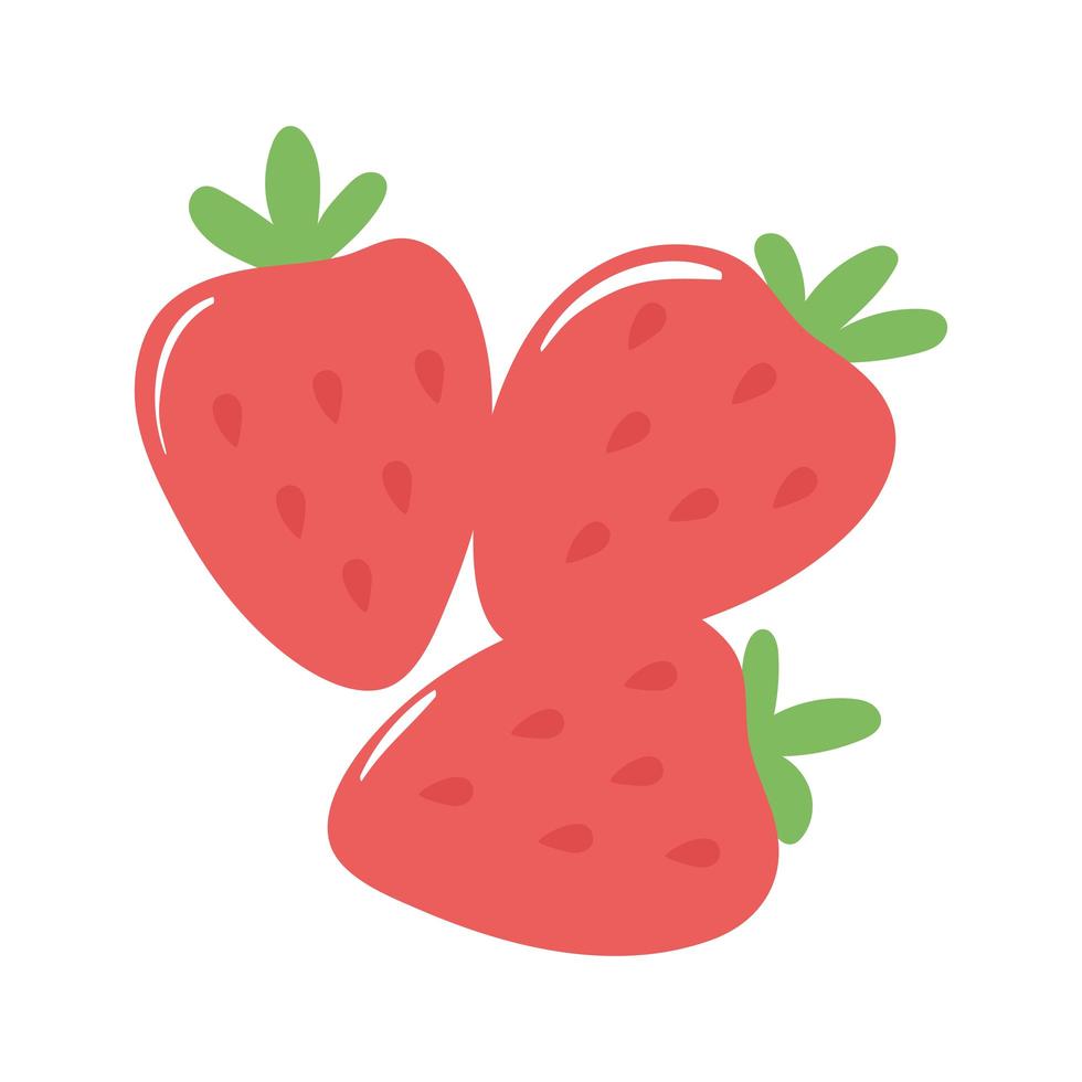 Frutos de fresa apetitosa comida deliciosa, icono plano sobre fondo blanco. vector