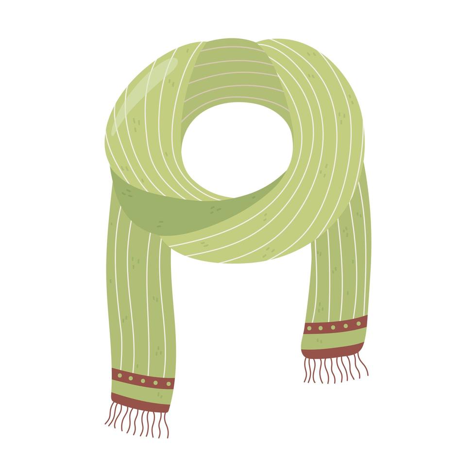 green scarf winter clothes, cartoon hygge style vector