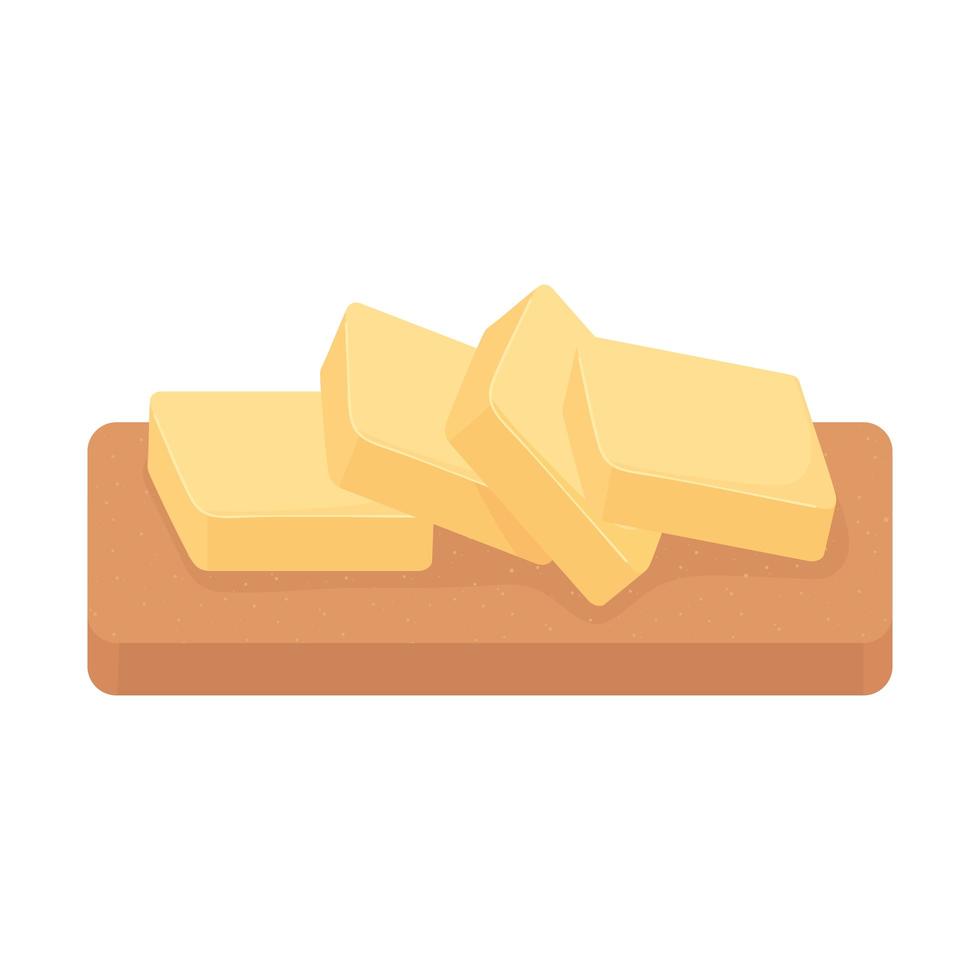 butter slices on cutting board, milk dairy product cartoon icon vector