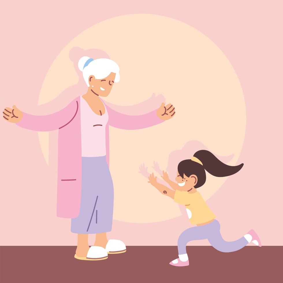 grandmother with granddaughter, happy grandparents day vector