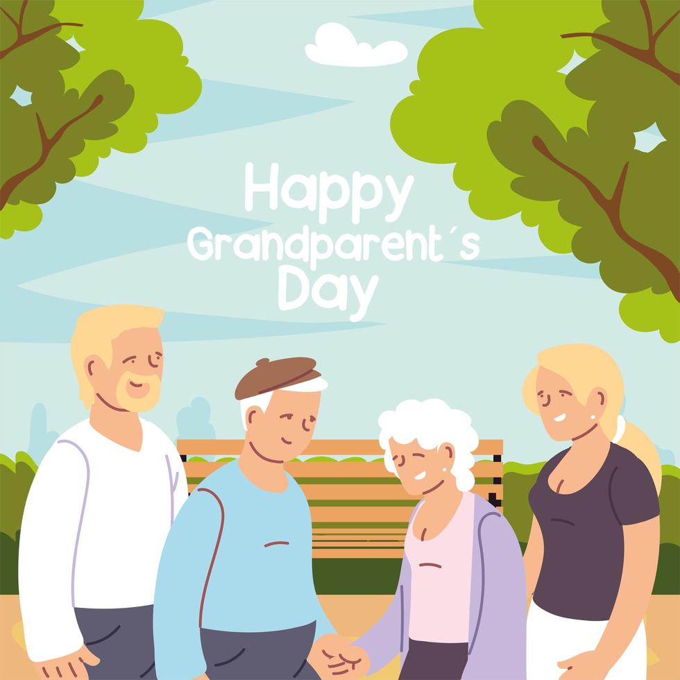 happy family, granddaughter, grandson and grandparents celebrating grandparents day vector