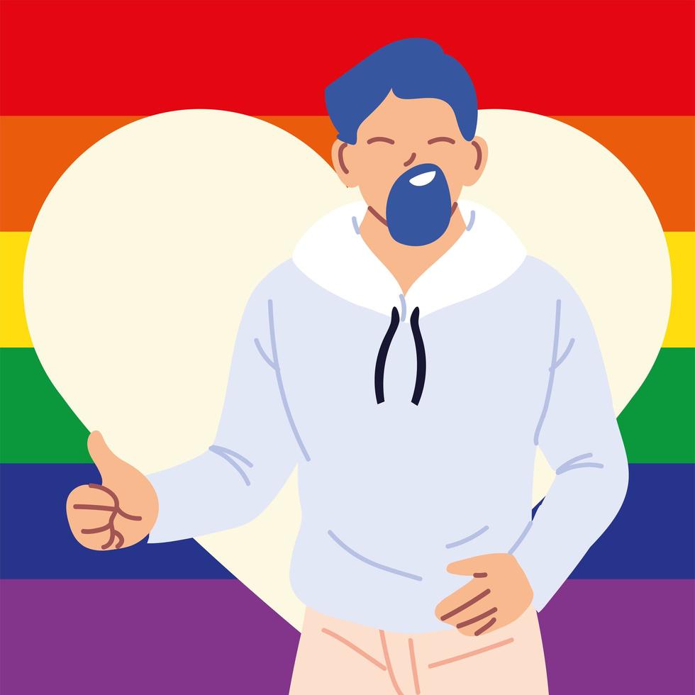 man with gay pride flag on background, LGBTQ vector