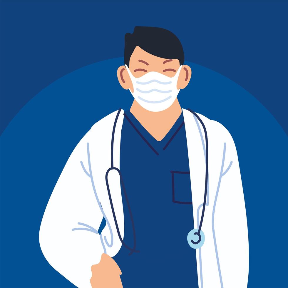 doctor standing wearing face mask vector