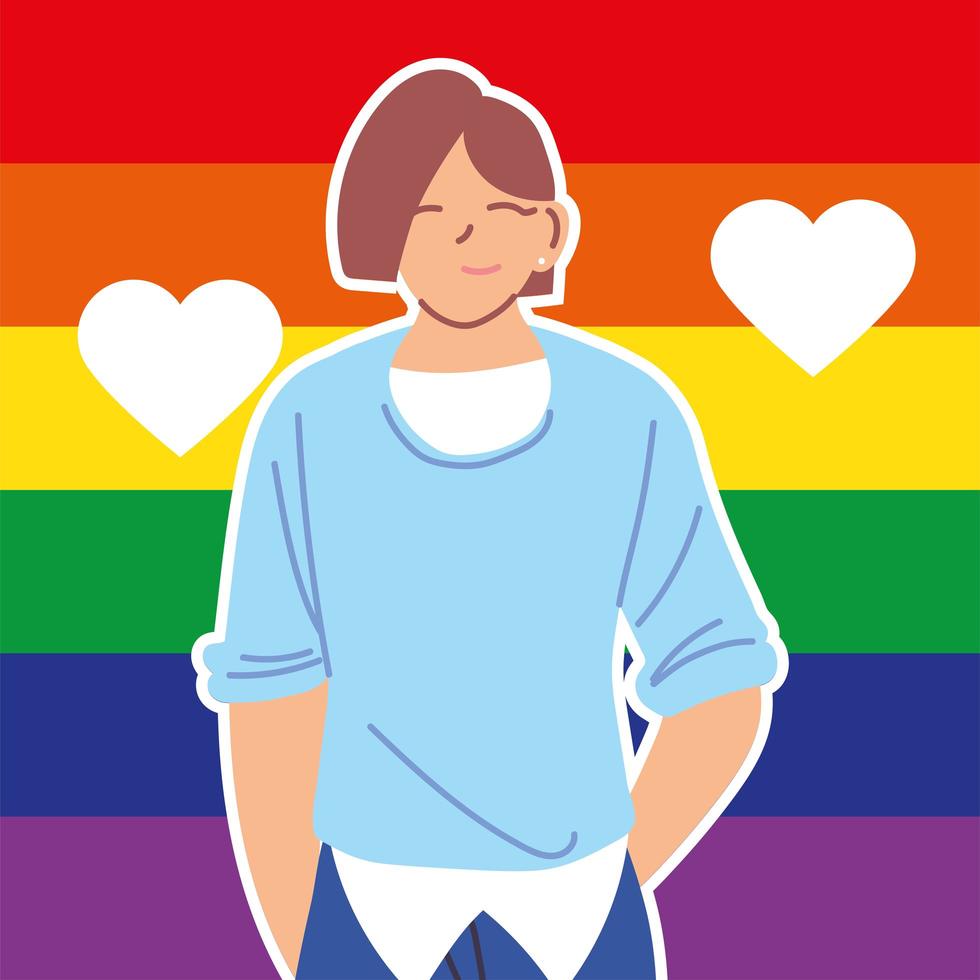 man with gay pride flag on background, LGBTQ vector