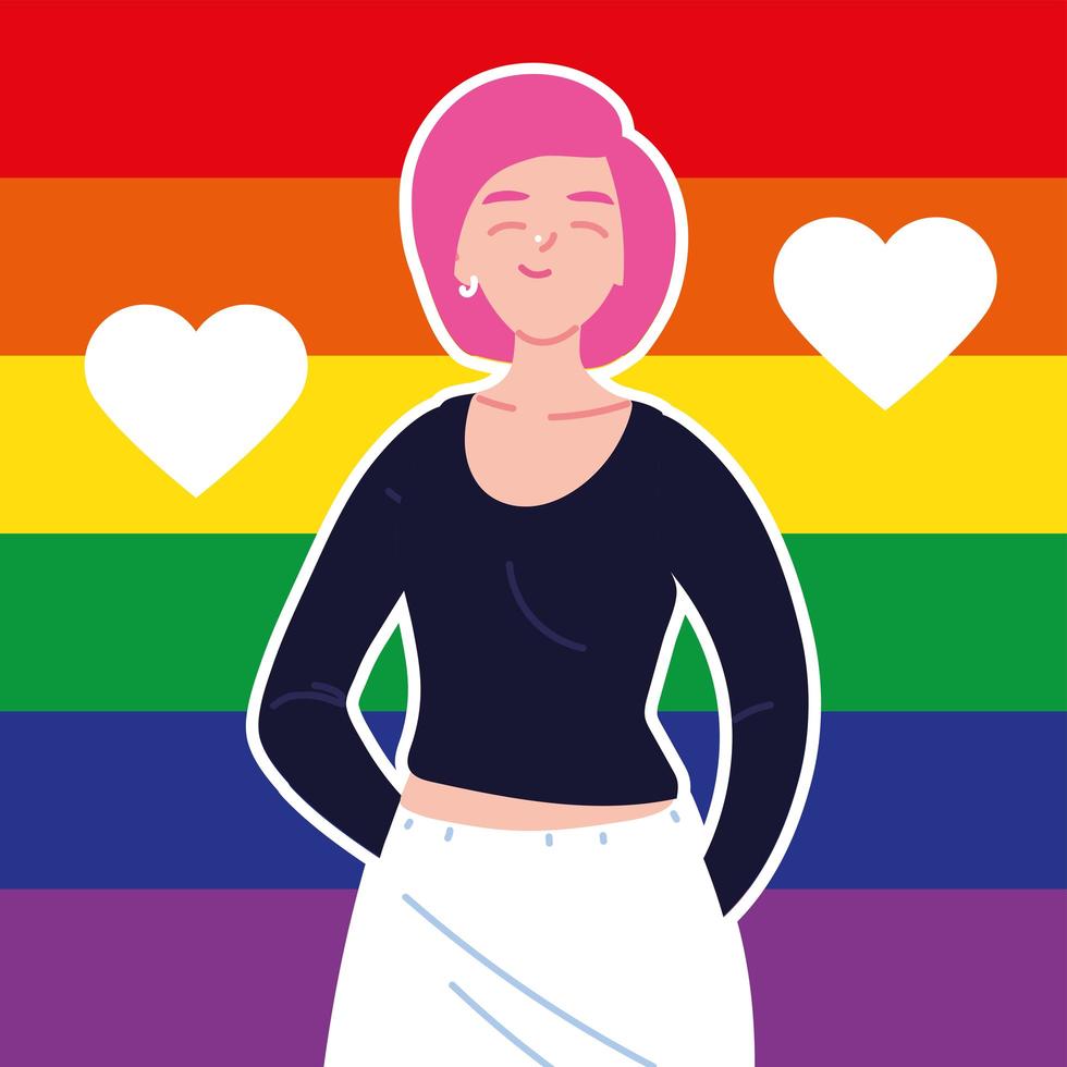 woman with gay pride flag on background, LGBTQ vector