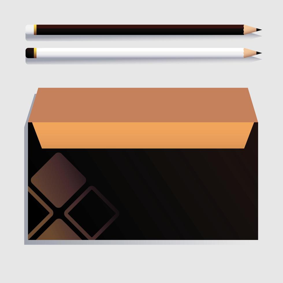 Caja y lápiz, plantilla de identidad corporativa sobre fondo blanco. vector