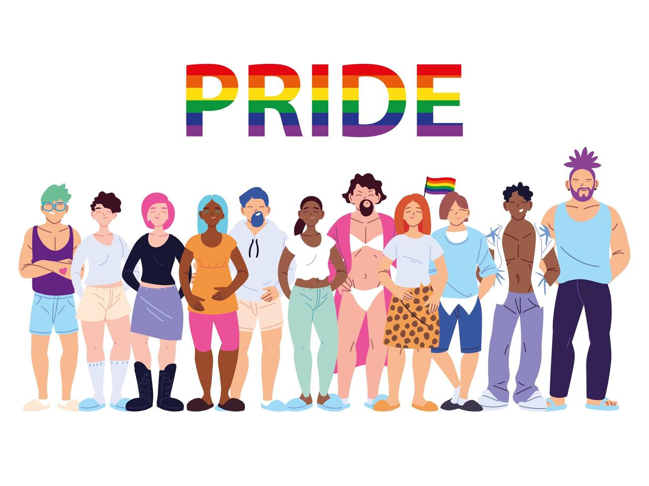 group of people with LGBTQ gay pride symbol, equality and gay rights vector