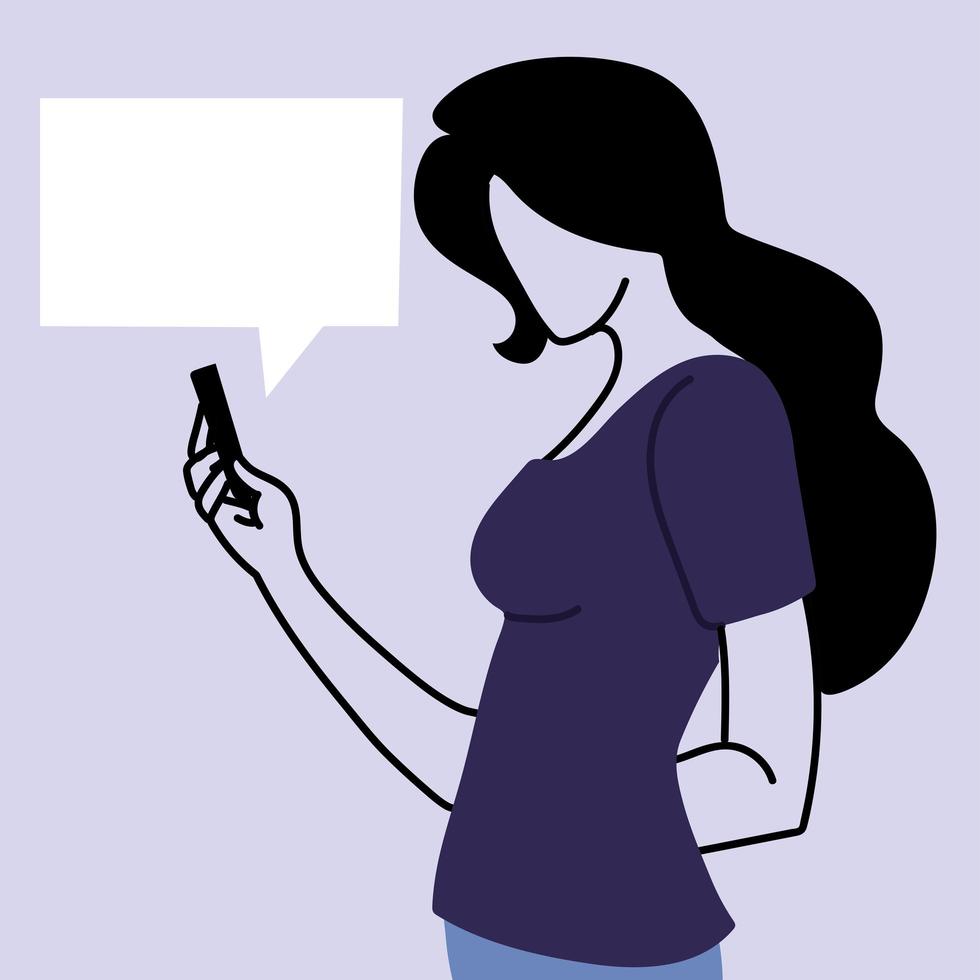 woman with smartphone chatting, chat bubble vector