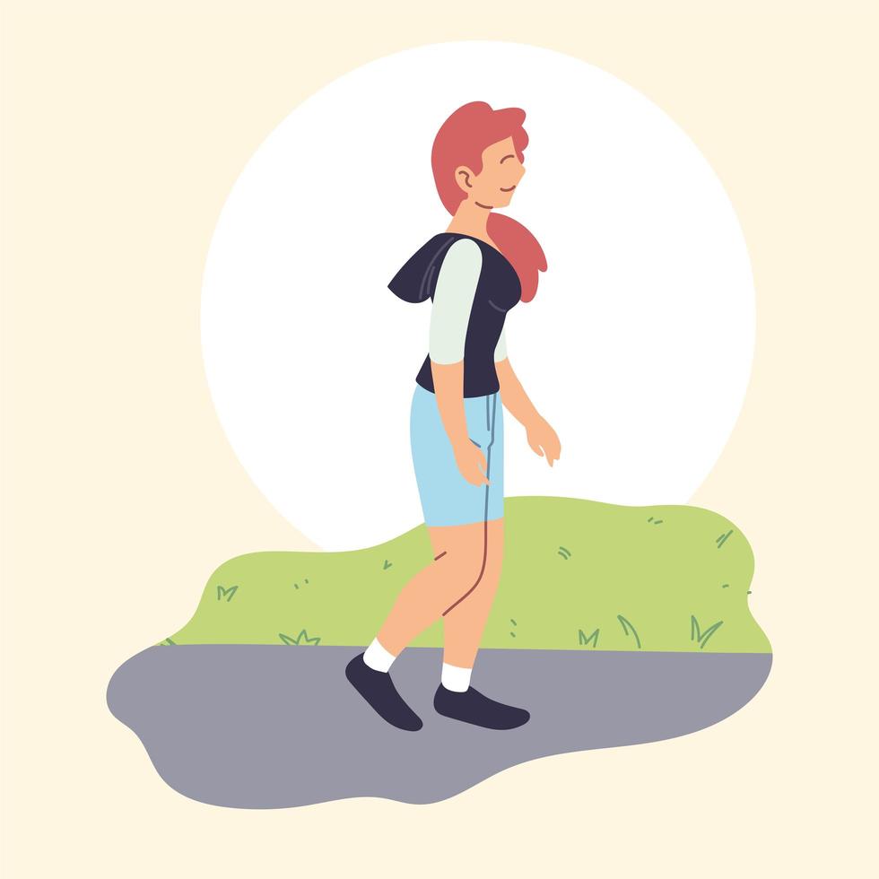 woman walking in the park, outdoor activity vector