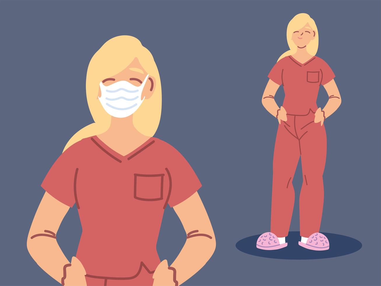 woman nurse using face mask and uniform vector
