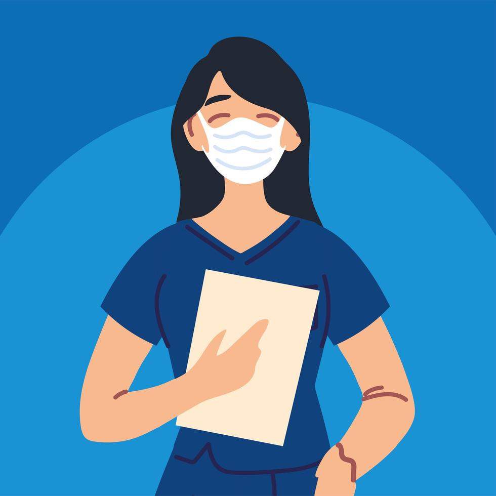 woman nurse using face mask and uniform vector