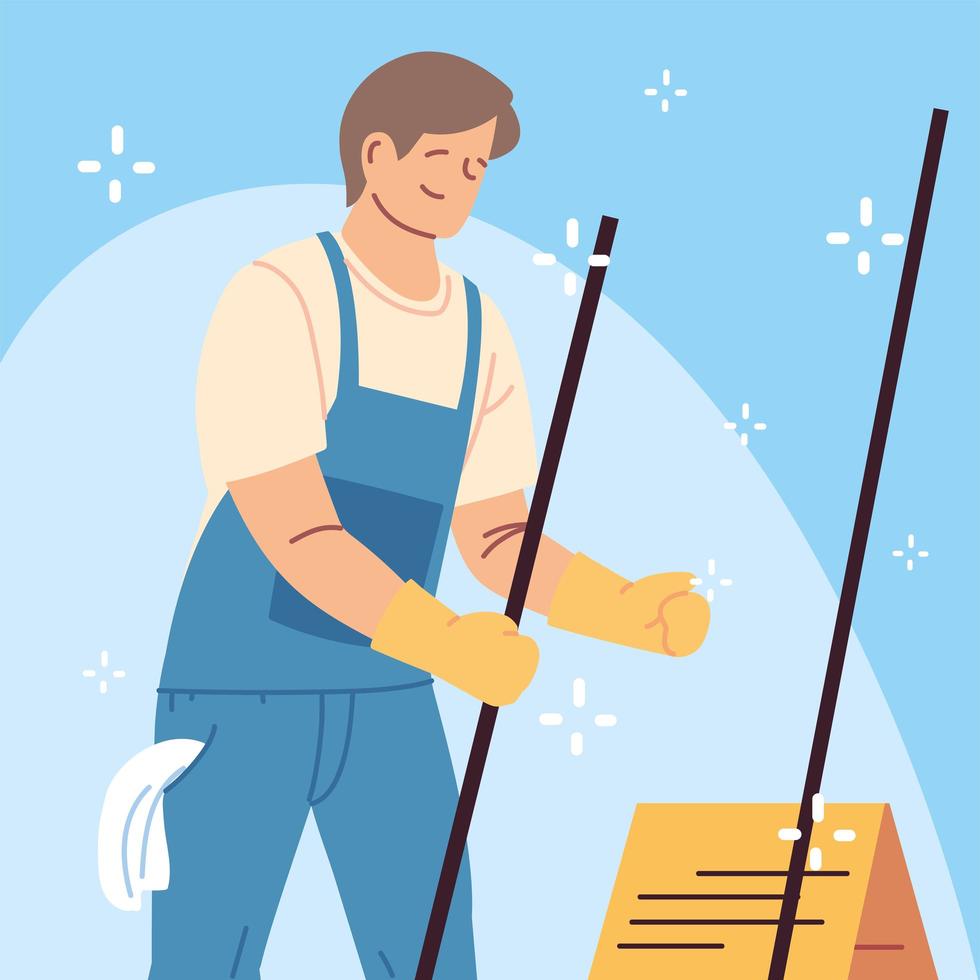 hygiene staff, man with cleaning equipment vector