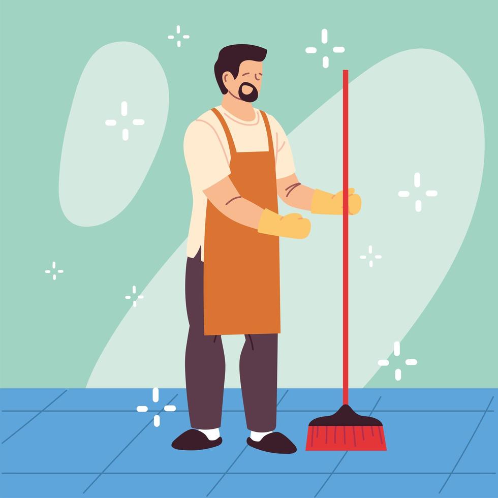 hygiene staff, man with cleaning equipment vector