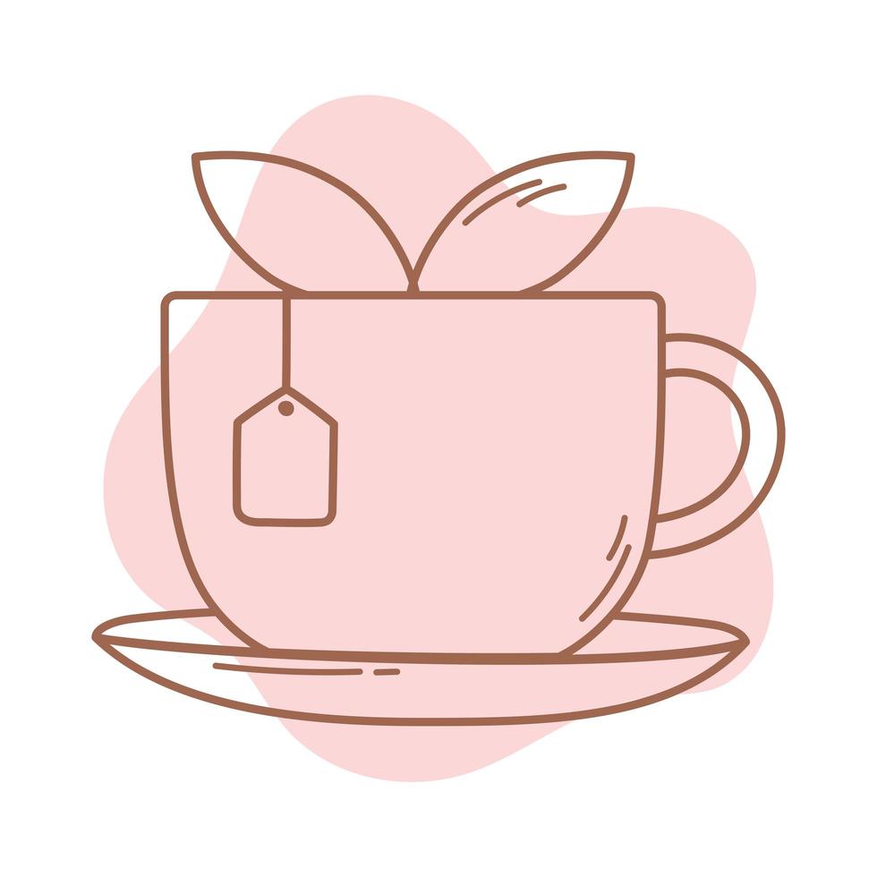 tea cup with teabag and leaf herbal icon line and fill vector