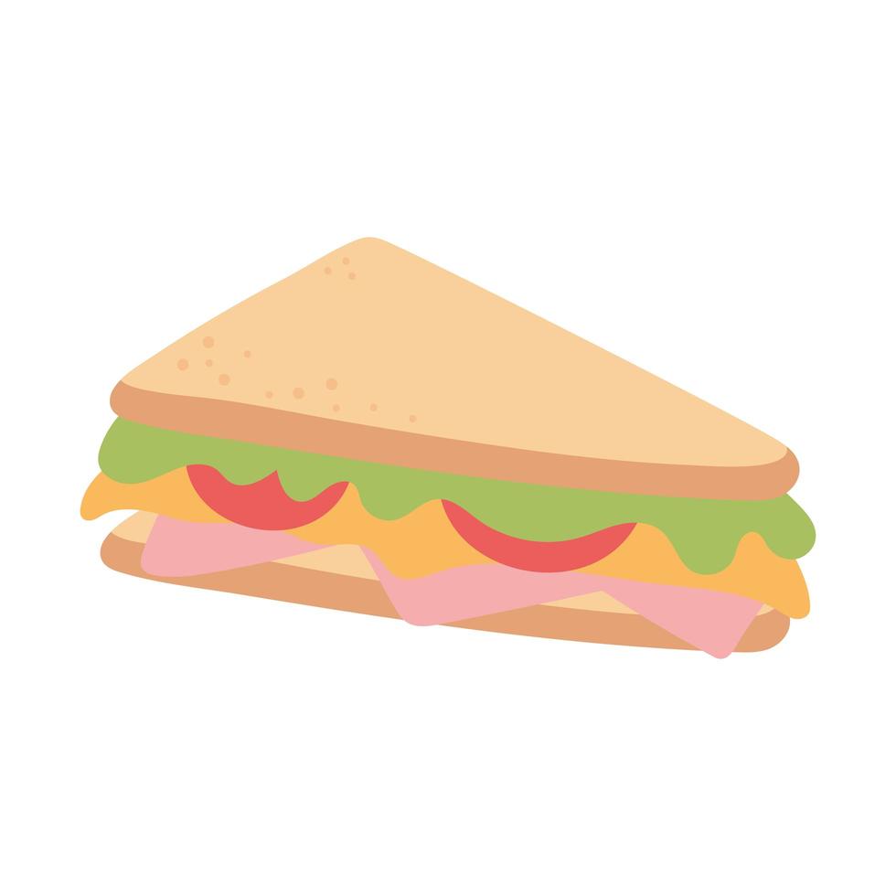 Sándwich de desayuno apetitosa comida deliciosa, icono plano sobre fondo blanco. vector