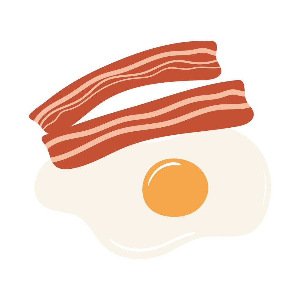 Desayuno huevo frito y tocino apetitosa comida deliciosa, icono plano sobre fondo blanco. vector