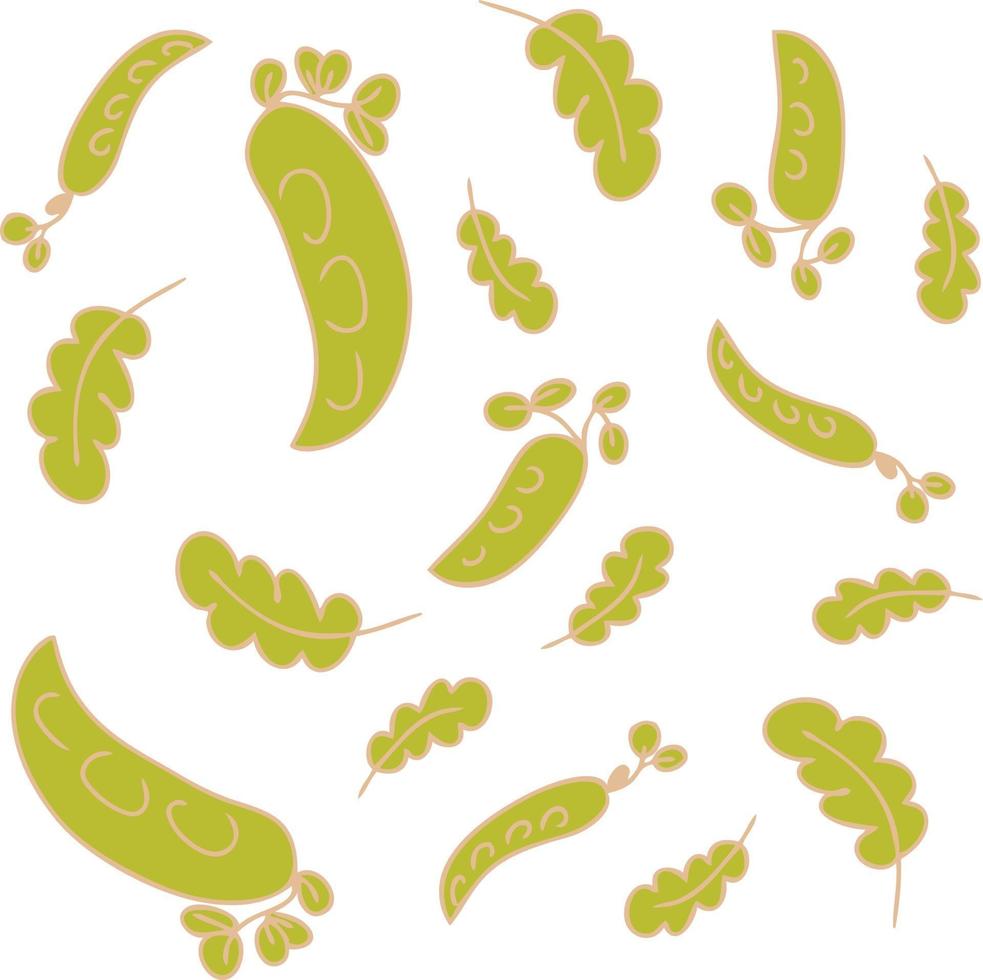 Vector pattern of delicate green pea pods and leaves