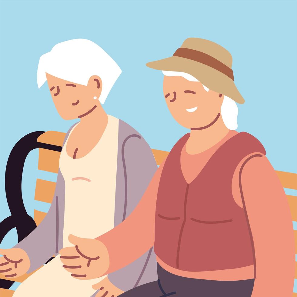 happy grandparents day, elderly couple sit outdoor vector