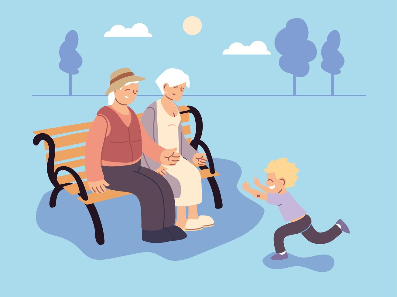 grandpa and grandma with grandson, happy grandparents day vector