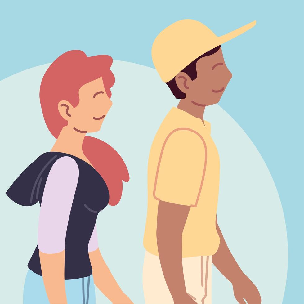 couple of people walking in the park, outdoor activity vector