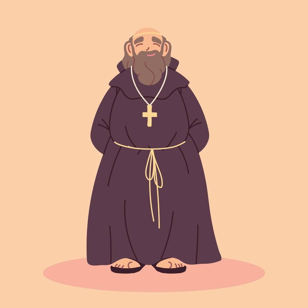 priest or monk wearing brown hooded gown vector