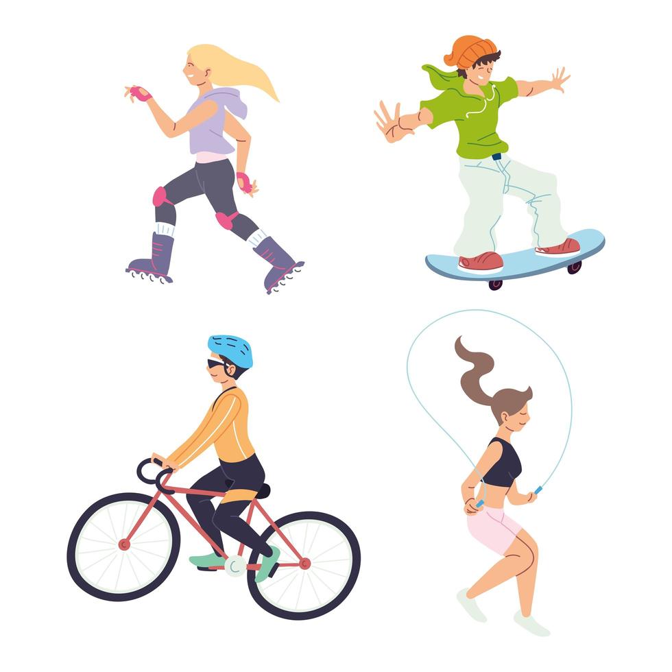 conjunto de personas haciendo actividades al aire libre. vector