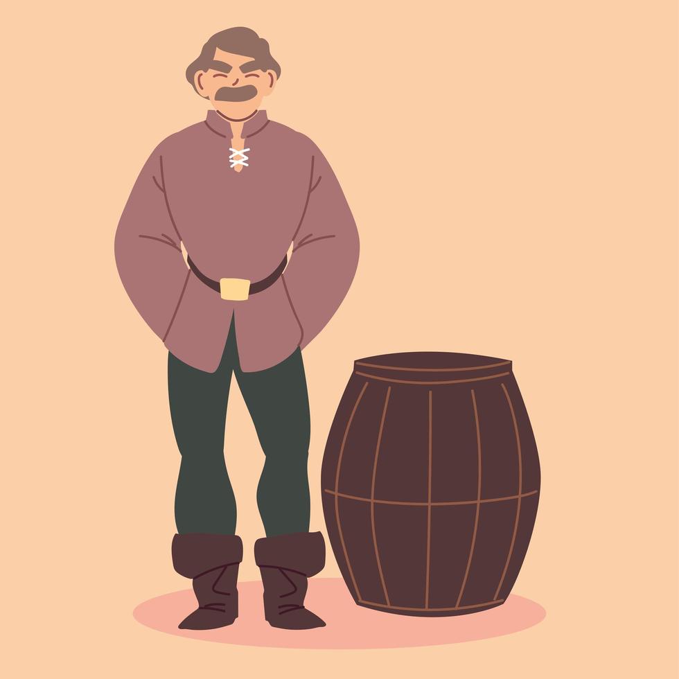 man medieval peasant character, medieval era vector