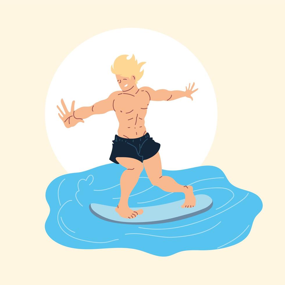 man surfer on wave, outdoor activity vector