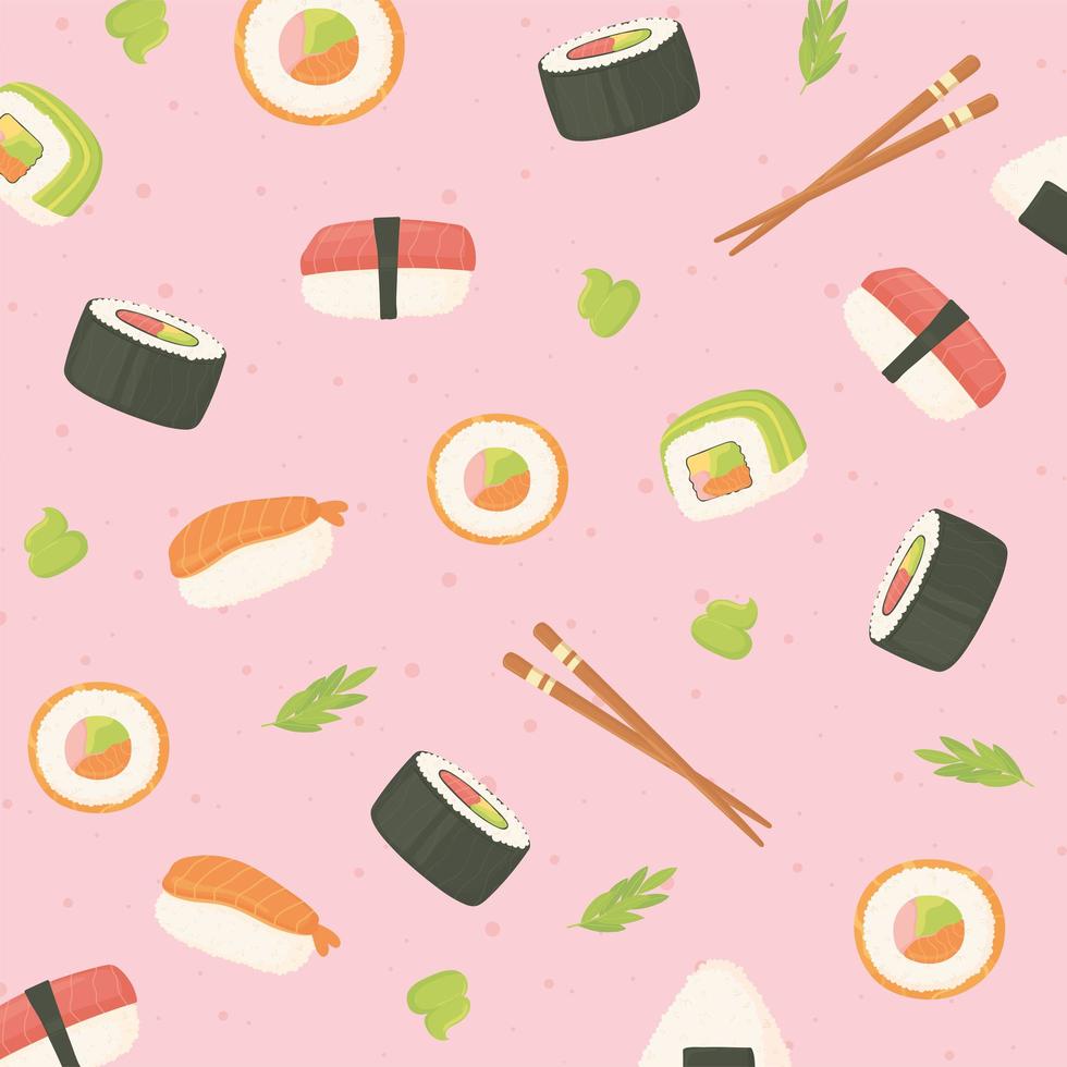 sushi seafood rolls chopsticks japanese food culture background vector