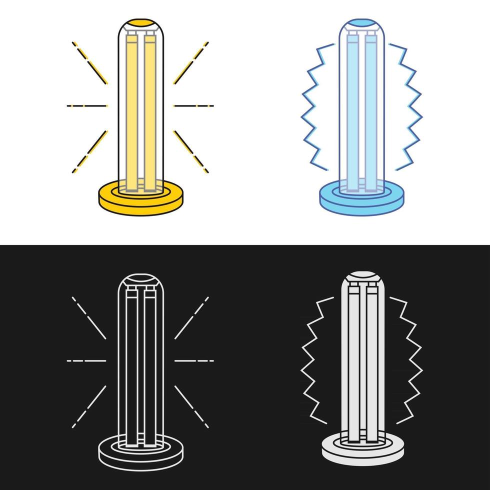 Lámparas de desinfección de luz ultravioleta. esterilización con luz ultravioleta del aire y de todas las superficies. Dispositivo para desinfección de locales. limpieza de superficies. vector