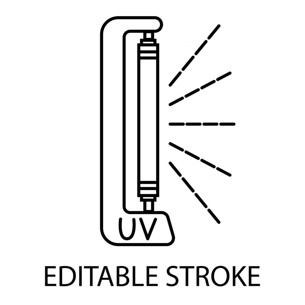 UV light disinfection outline icon. Ultraviolet light sterilization of air and surfaces. Device for disinfection of premises. Surface cleaning. Editable stroke. Vector