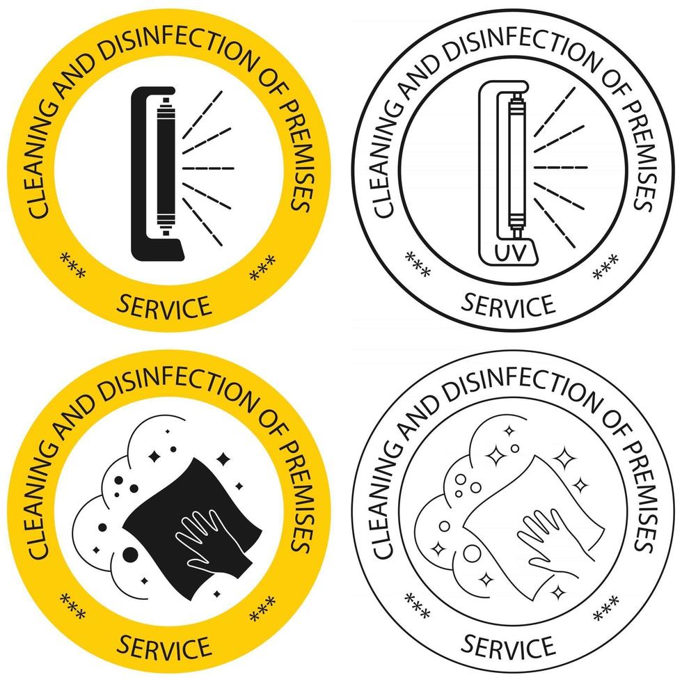 Servicio de desinfección de locales. saneamiento en el hogar. mantenimiento de casa. el concepto de desinfección. limpieza de toda superficie, iconos. superficie estéril. ilustración vectorial vector