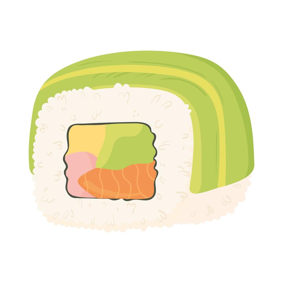 tiempo de sushi, sushi relleno de pescado con verduras y envuelto en algas vector