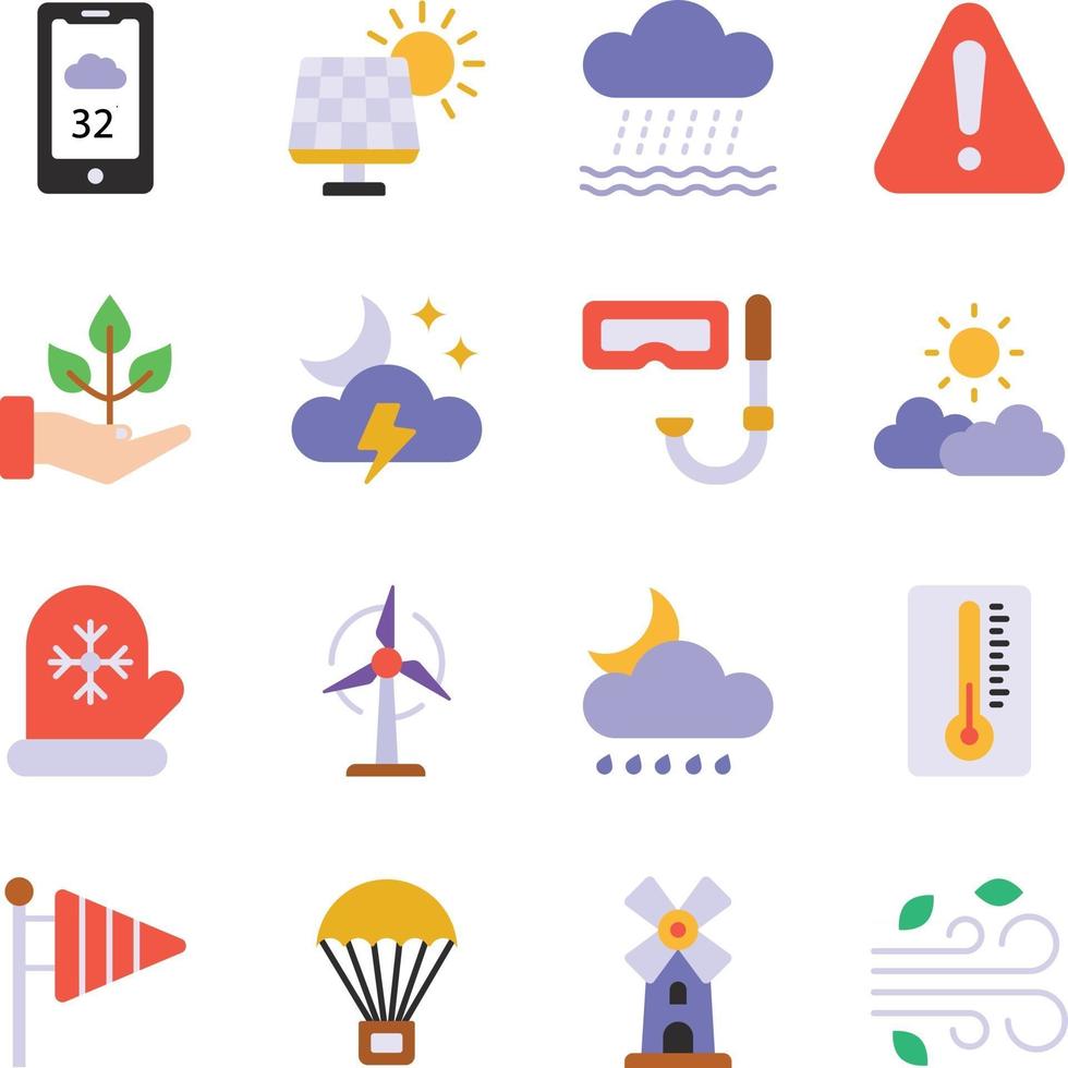 Weather flat icon set vector