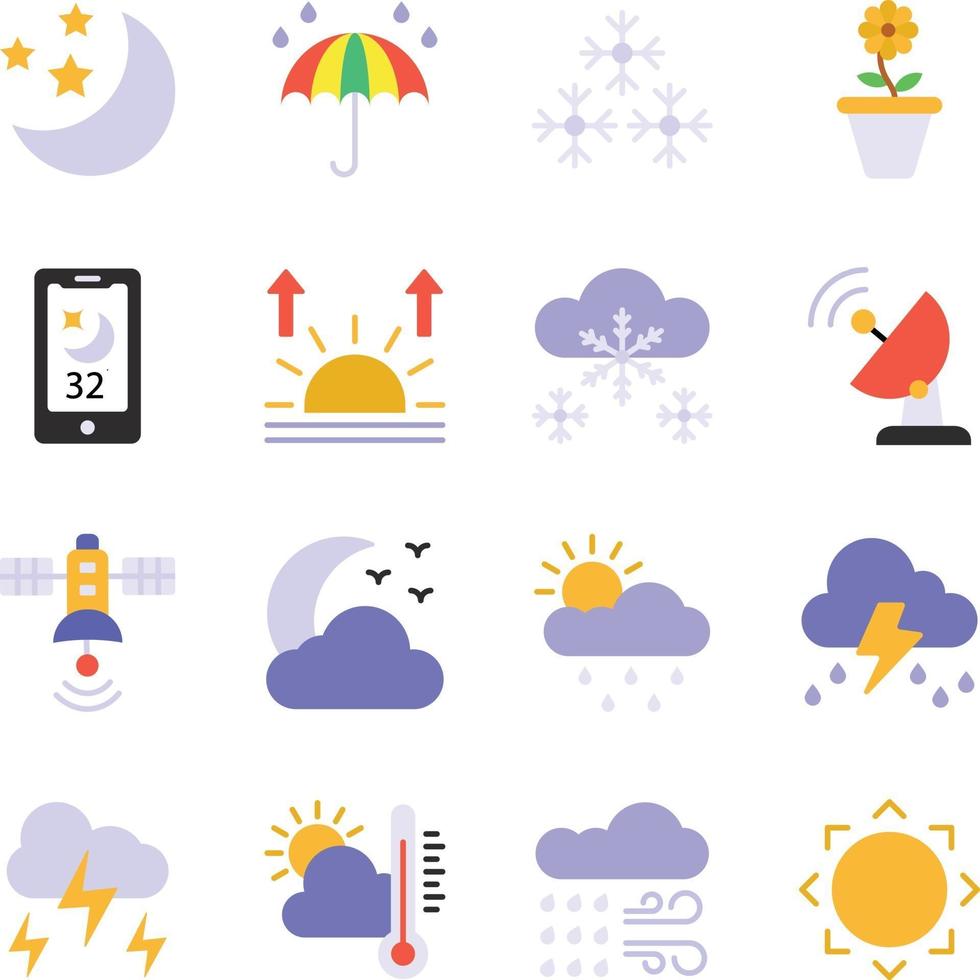 Weather flat icon set vector