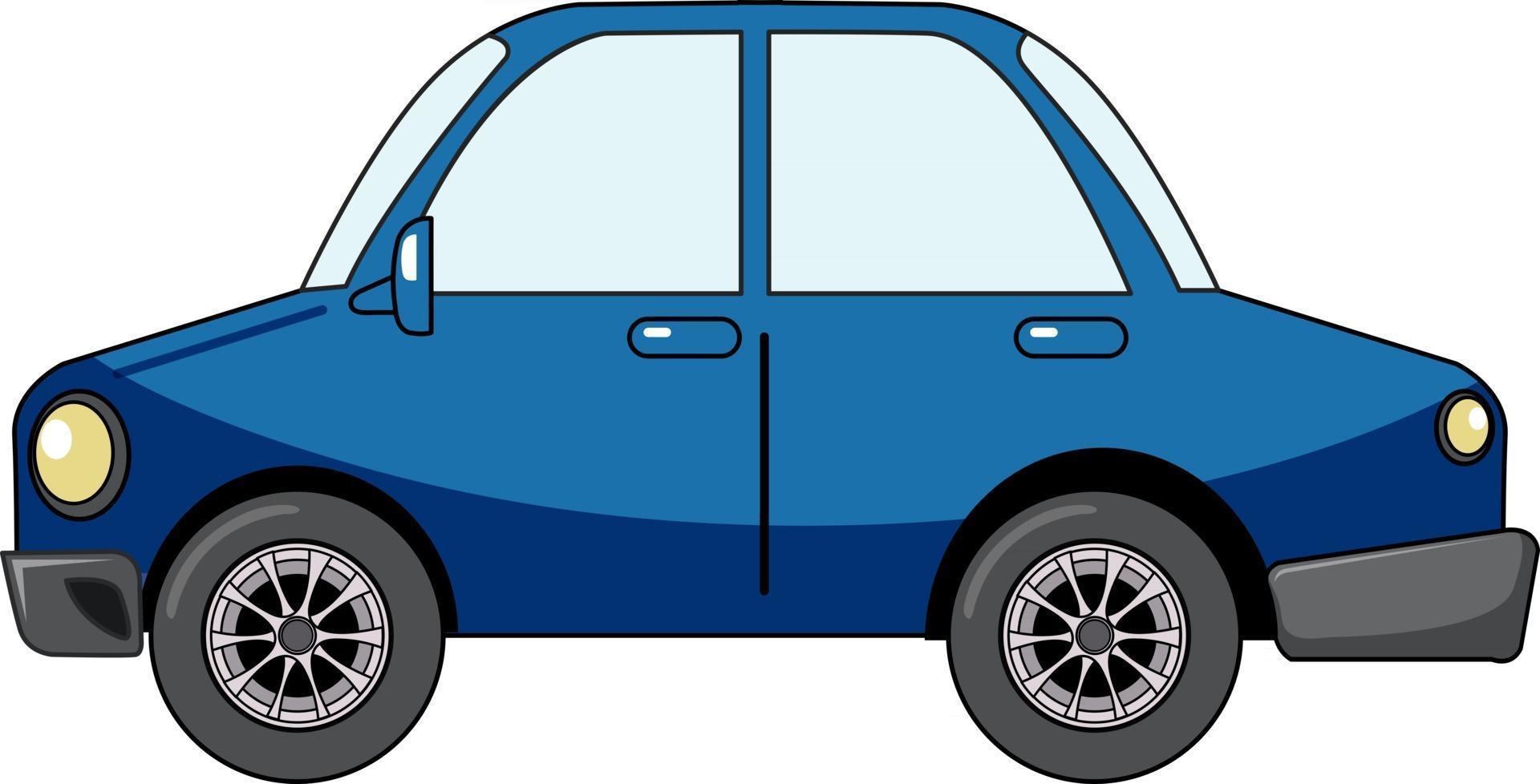 Coche sedán azul en estilo de dibujos animados aislado sobre fondo blanco. vector