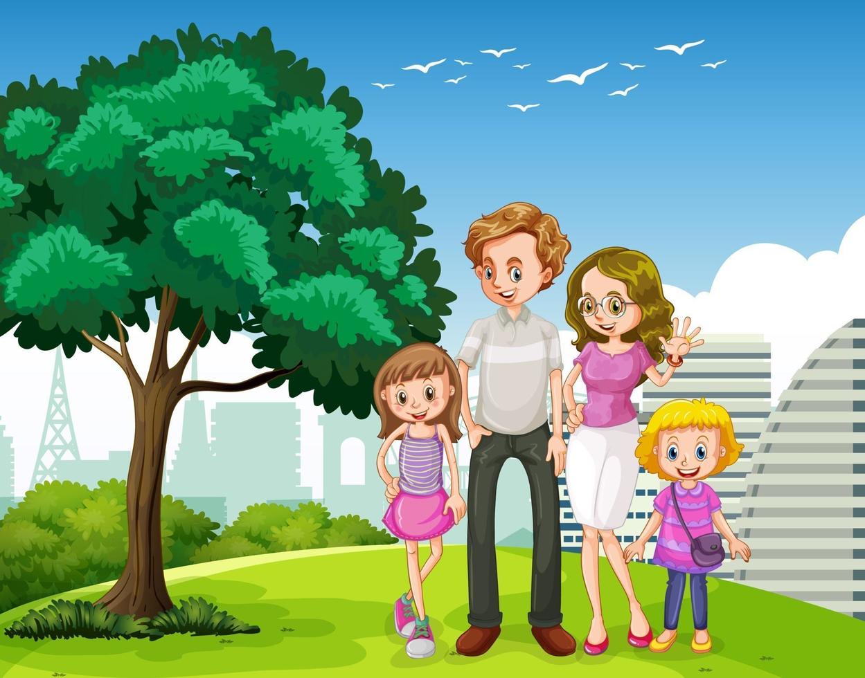 Outdoor scene with happy family vector