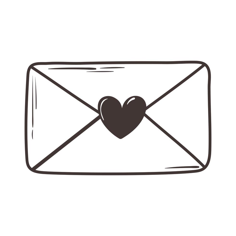 Mensaje de correo de amor corazón romántico diseño de icono de doodle vector