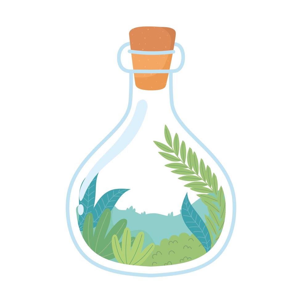 jar terrarium leaves greenery nature icon white background vector