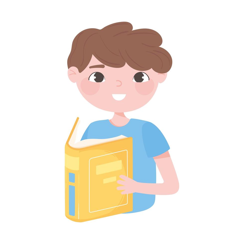 cute boy reading book cartoon icon white background vector